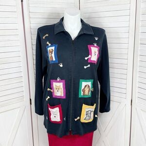 Bechamel Dog Lover‎ Embroidered Patches Full Zip Cardigan Jacket Blue Large